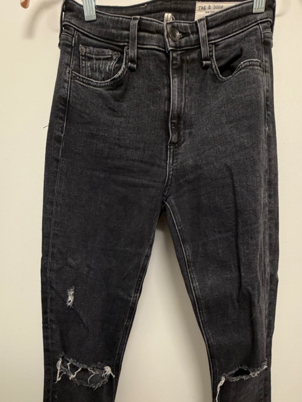 rag & bone Nina High Rise Ankle Skinny Jeans Washed Black Distressed Sz 24
